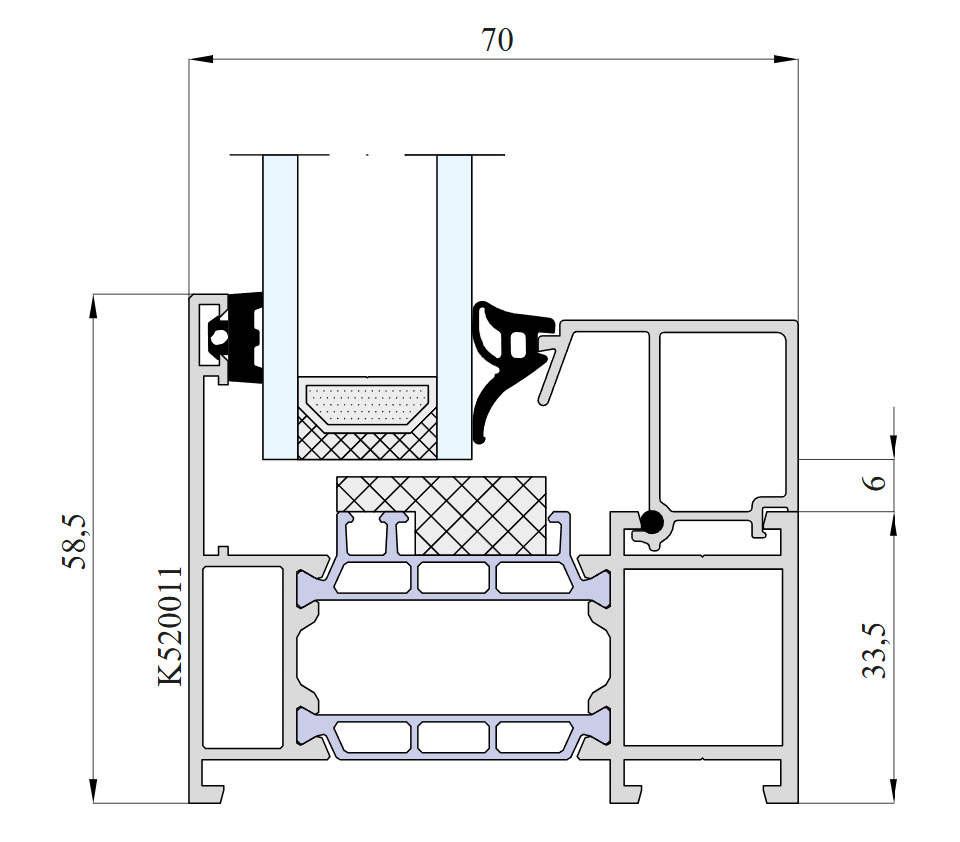 Doorsnede Aluprof MB-79N met maatvoering